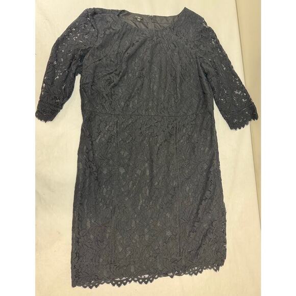 Talbots Lace Dress Black Lined 3/4 Sleeve Sheath Scalloped Hem Plus Size 16W - Picture 1 of 7